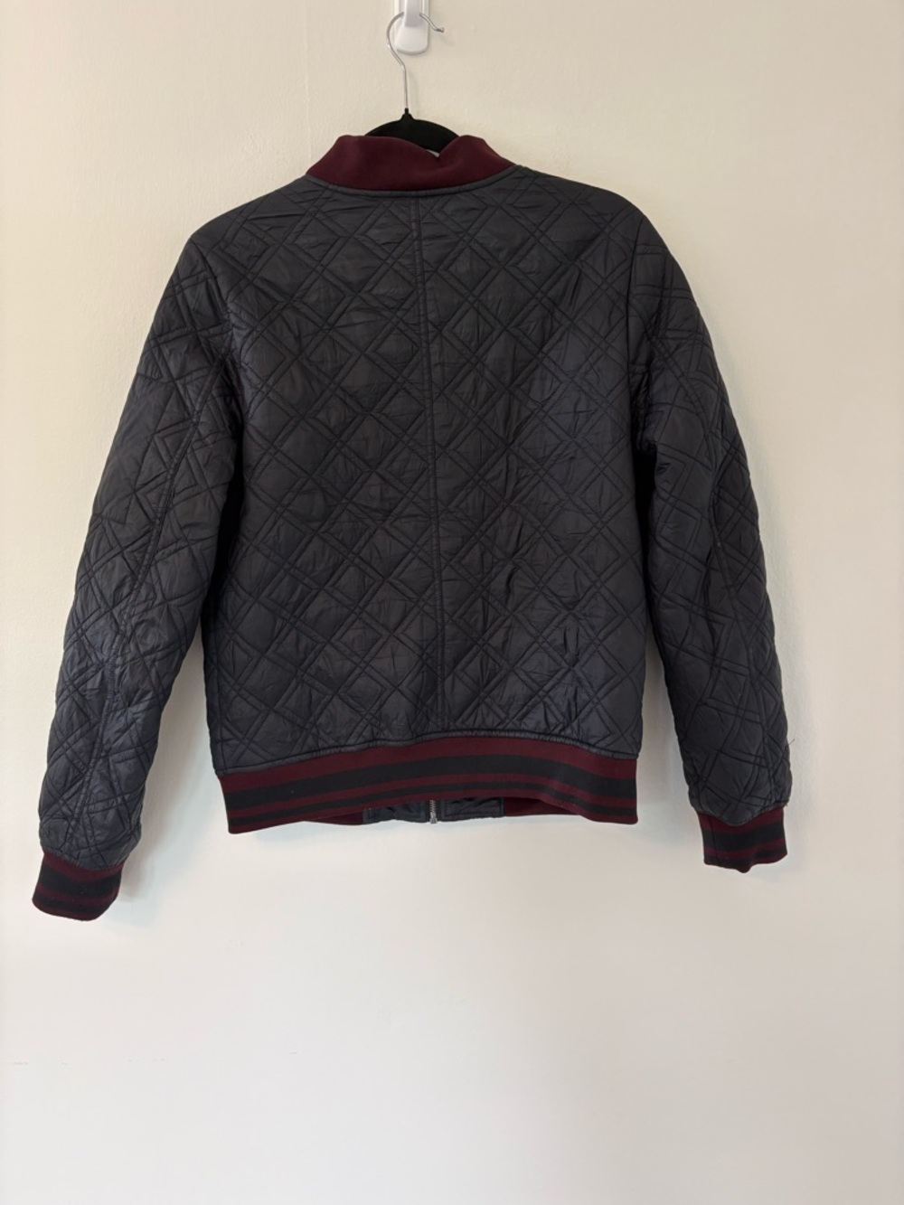 Lucky Brand Quilted Bomber Jacket in Charcoal with Burgundy Trim - Picture 5 of 6
